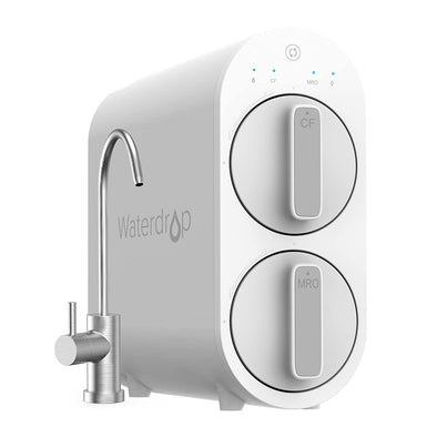 Waterdrop G2 RO system and faucet on white background